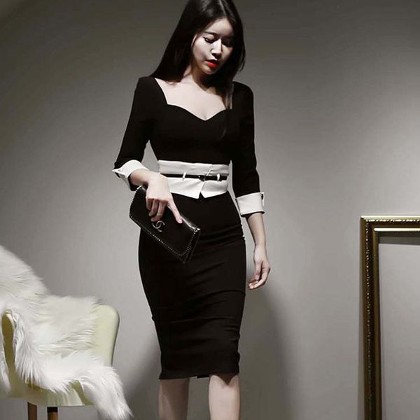 arrival fashionable spring midi up professional temperament square collar 3/4 thin black pencil dress, Black;gray
arrival fashionable spring midi up professional temperament square collar 3/4 thin black pencil dress, Black;gray