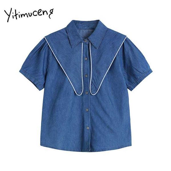yitimuceng button up blouse women shirts straight puff sleeve sailor collar unicolor blue summer korean fashion 210601, White
yitimuceng button up blouse women shirts straight puff sleeve sailor collar unicolor blue summer korean fashion 210601, White