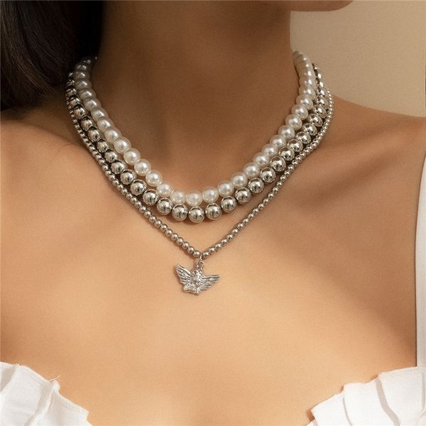 female multi layer angel wing pendant necklaces retro imitation pearl beaded chains european women party dress punk alloy necklace jewelry w, Silver
female multi layer angel wing pendant necklaces retro imitation pearl beaded chains european women party dress punk alloy necklace jewelry w, Silver