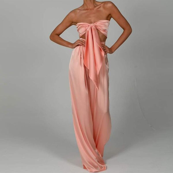 women's two piece pants peach satin set 2021 strapless and high waisted wide leg trousers sets women summer party outfits, White
women's two piece pants peach satin set 2021 strapless and high waisted wide leg trousers sets women summer party outfits, White