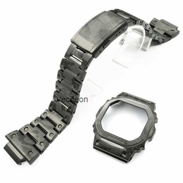 316l stainless steel new camouflage stainless watchbands for dw5600 gw-m5610 gw5000 watchband bezel/case strap metal watch band h0915, Silver