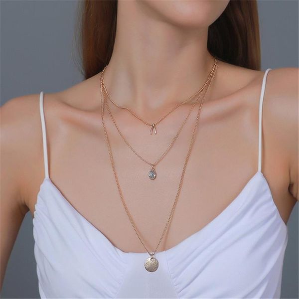 europe and america zircon disc multi-layer necklace for women creative simple retro long three layer v-shaped clavicle chain chokers, Golden;silver
europe and america zircon disc multi-layer necklace for women creative simple retro long three layer v-shaped clavicle chain chokers, Golden;silver