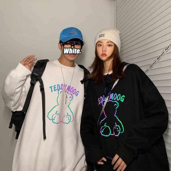 ins ghost horse girl bear print loose thin sweater hip hop han fan street cool reflective coat, Black
ins ghost horse girl bear print loose thin sweater hip hop han fan street cool reflective coat, Black