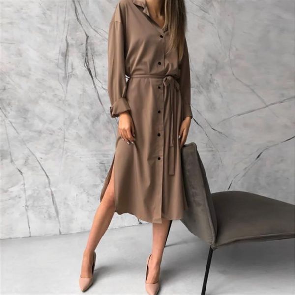 fashion satin casual pockets button womens dresses down with belt turn collar long sleeve midi autumn, Black;gray
fashion satin casual pockets button womens dresses down with belt turn collar long sleeve midi autumn, Black;gray