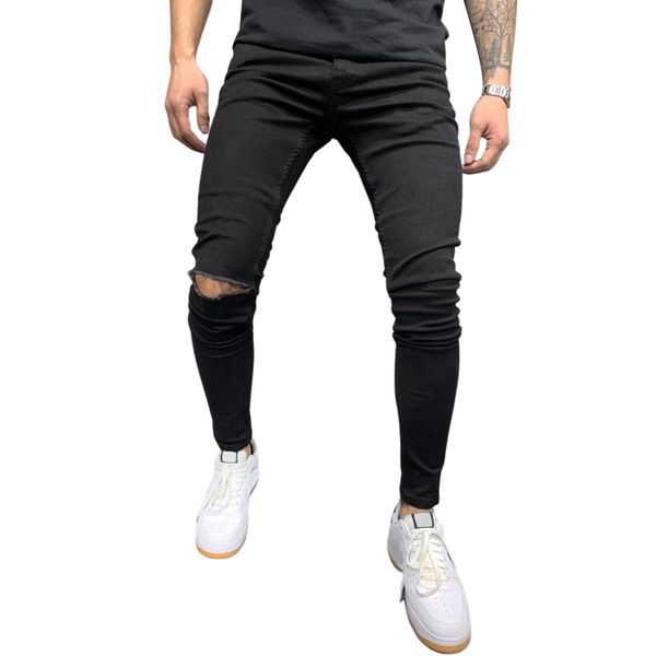 knee hole ripped jeans men skinny black high street style elasticity slim frayed casual men pants trousers biker jeans, Blue
knee hole ripped jeans men skinny black high street style elasticity slim frayed casual men pants trousers biker jeans, Blue