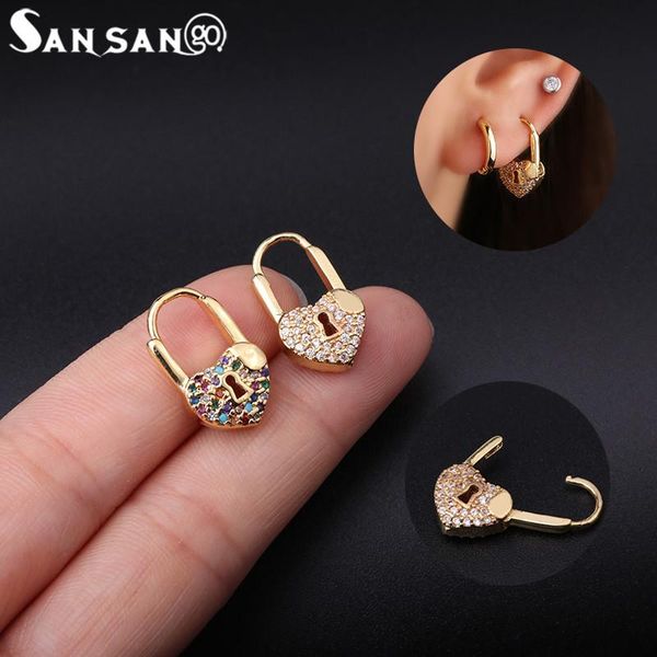 hoop & huggie 1pcs punk colorful earrings double side heart-shaped lock copper cz for women shaped earring ear piercing jewelry, Golden;silver
hoop & huggie 1pcs punk colorful earrings double side heart-shaped lock copper cz for women shaped earring ear piercing jewelry, Golden;silver