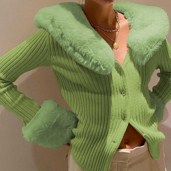solid fresh temperament retro fur collar green cardigan coat women long sleeve lapel knitted sweaters jumpers pull 210610, White
solid fresh temperament retro fur collar green cardigan coat women long sleeve lapel knitted sweaters jumpers pull 210610, White
