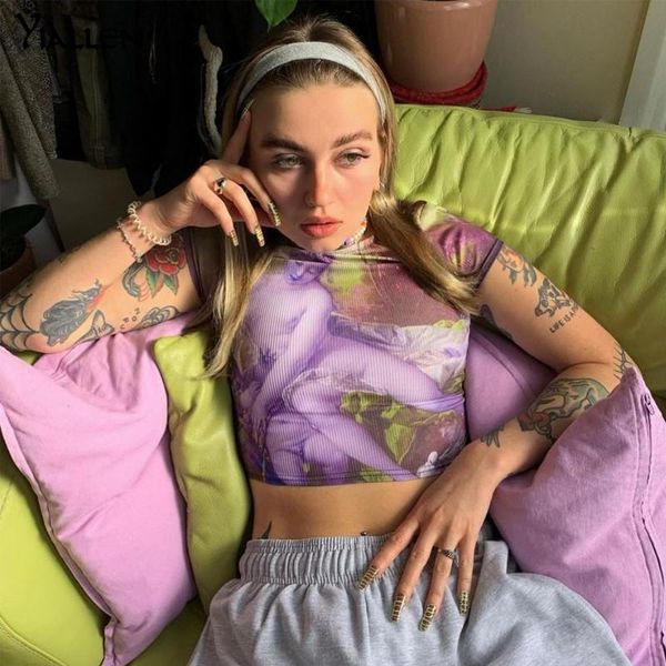 women's t-shirt yiallen 2021 color short sleeve vintage print crop summer women fashion streetwear outfits y2k club tees, White
women's t-shirt yiallen 2021 color short sleeve vintage print crop summer women fashion streetwear outfits y2k club tees, White