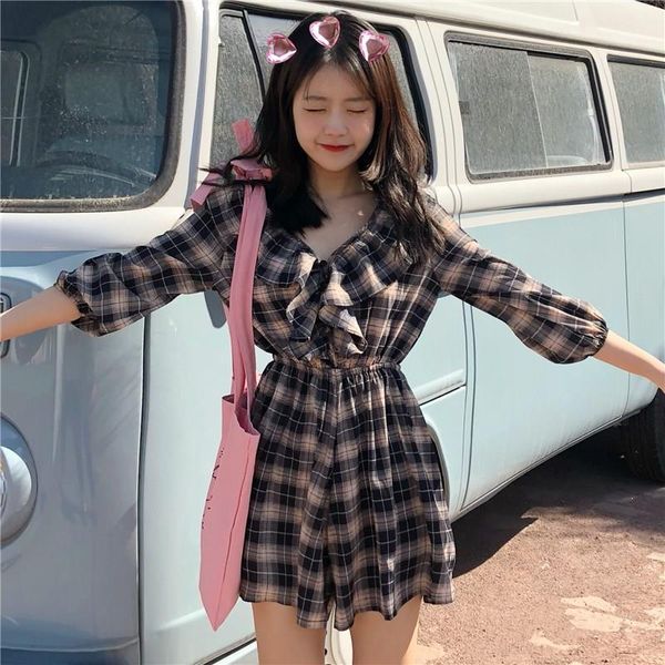 women's jumpsuits & rompers vintage v-neck plaid loose women high waist ruffled wide leg jumpsuit button autumn short casual overalls, Black;white
women's jumpsuits & rompers vintage v-neck plaid loose women high waist ruffled wide leg jumpsuit button autumn short casual overalls, Black;white