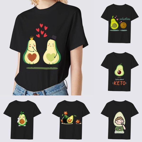 women's t-shirt summer fashion harajuku cartoon avocado print series short sleeve anime casual cute ladies slim camisetas, White 
women's t-shirt summer fashion harajuku cartoon avocado print series short sleeve anime casual cute ladies slim camisetas, White
