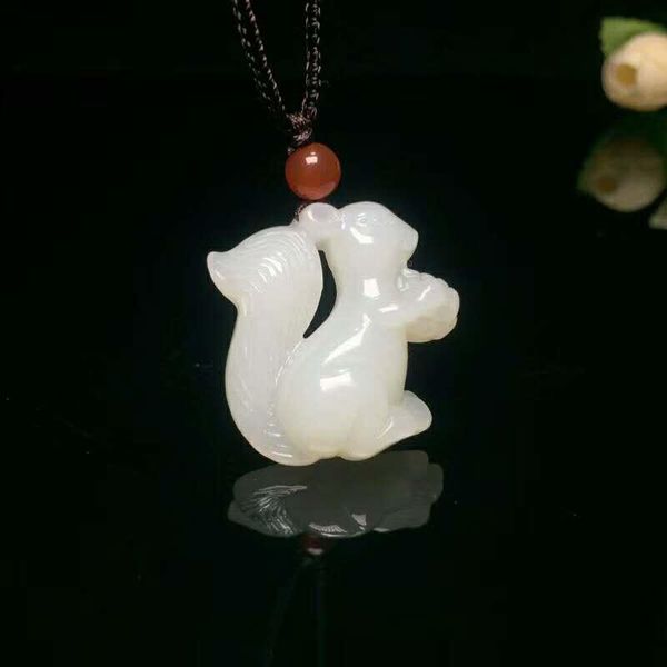 lockets h9#exquisite hetian jade cartoon little squirrel pendant, Silver