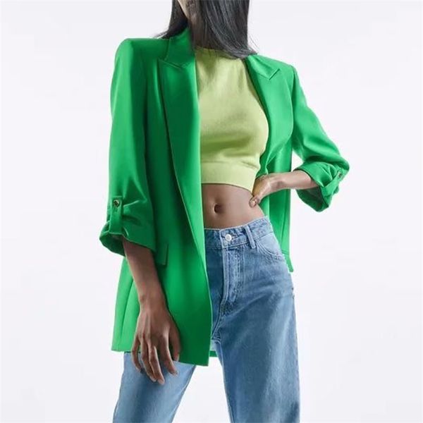za women fashion multicolor casual blazer coat vintage rollable sleeves pocket accessories female outerwear chic femme 211019, White;black
za women fashion multicolor casual blazer coat vintage rollable sleeves pocket accessories female outerwear chic femme 211019, White;black