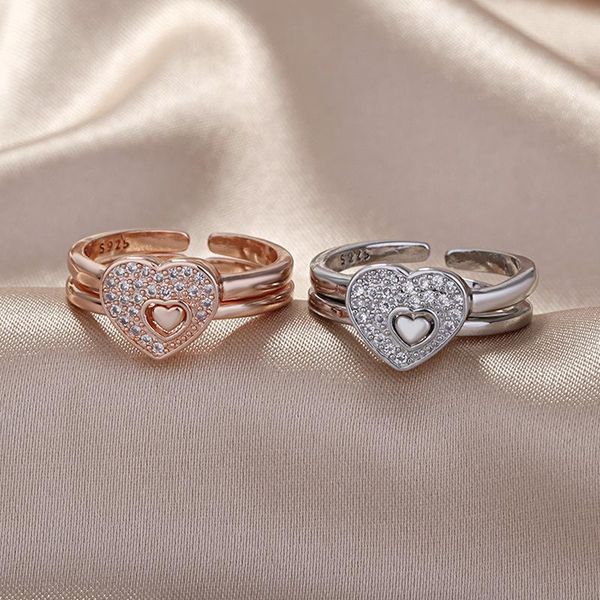 wedding rings women's fashion creative combination ring shiny crystal pave romantic heart in opening design jewelry gifts, Slivery;golden
wedding rings women's fashion creative combination ring shiny crystal pave romantic heart in opening design jewelry gifts, Slivery;golden