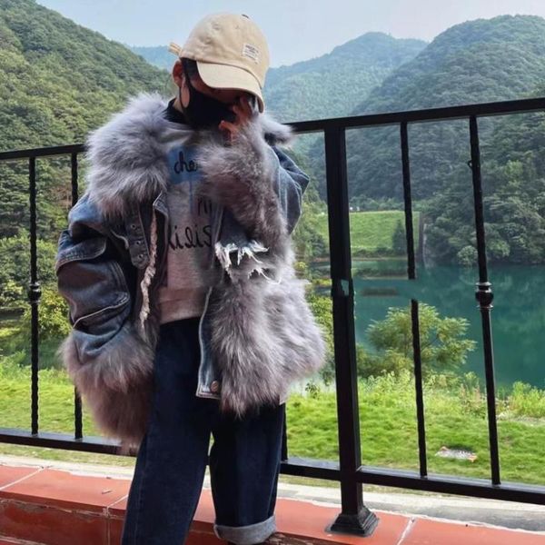 jackets 2021 winter children's denim stitching raccoon fur coat natural overcoat thicker warm for girls kids clothing l1374, Blue;gray
jackets 2021 winter children's denim stitching raccoon fur coat natural overcoat thicker warm for girls kids clothing l1374, Blue;gray