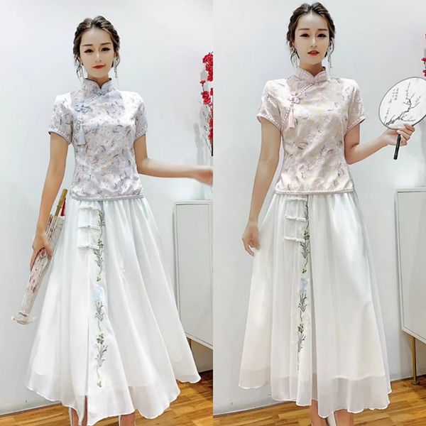 luxury cheongsam chine style improved cheongsam drs summer 2021 temperament super fairy skirt two-piece set, Blue;red
luxury cheongsam chine style improved cheongsam drs summer 2021 temperament super fairy skirt two-piece set, Blue;red