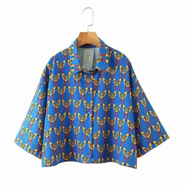 summer women's casual wild bird print za short blouse female elegant sleeve single breasted loose shirt femme 210719, White
summer women's casual wild bird print za short blouse female elegant sleeve single breasted loose shirt femme 210719, White