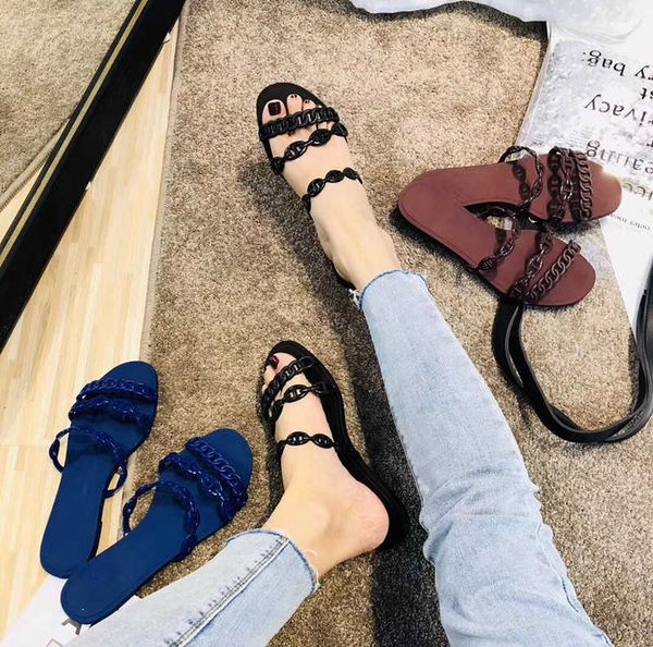 h summer new roulis one line with plastic chain slippers fashion wear beach flat bottom sandals women, Black
h summer new roulis one line with plastic chain slippers fashion wear beach flat bottom sandals women, Black