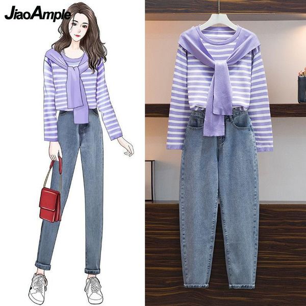 women's two piece pants 2021 autumn fashion 2 pcs jeans set student caudal stripe lace up t shirt+wide leg denim suit lady full sleeve, White
women's two piece pants 2021 autumn fashion 2 pcs jeans set student caudal stripe lace up t shirt+wide leg denim suit lady full sleeve, White