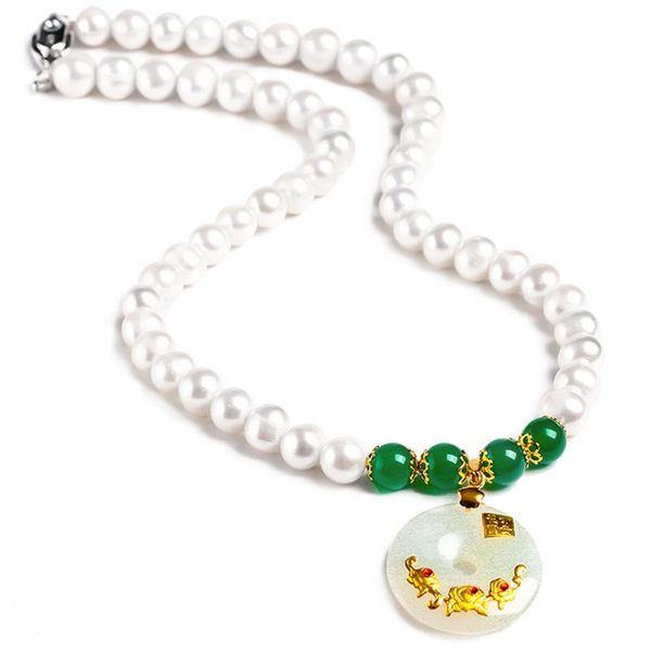 pendant necklaces habitoo luxury 999 gold flower inlay white jade peace buckle 7-8mm freshwater pearl necklace for women jewelry, Silver
pendant necklaces habitoo luxury 999 gold flower inlay white jade peace buckle 7-8mm freshwater pearl necklace for women jewelry, Silver