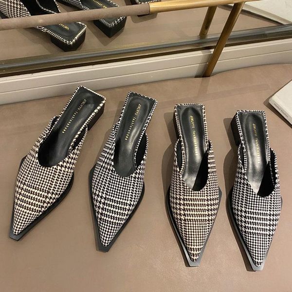 women brand slipper fashion houndstooth pattern sandal shoes elegant square low heel shallow slip on mules slides slippers, Black
women brand slipper fashion houndstooth pattern sandal shoes elegant square low heel shallow slip on mules slides slippers, Black