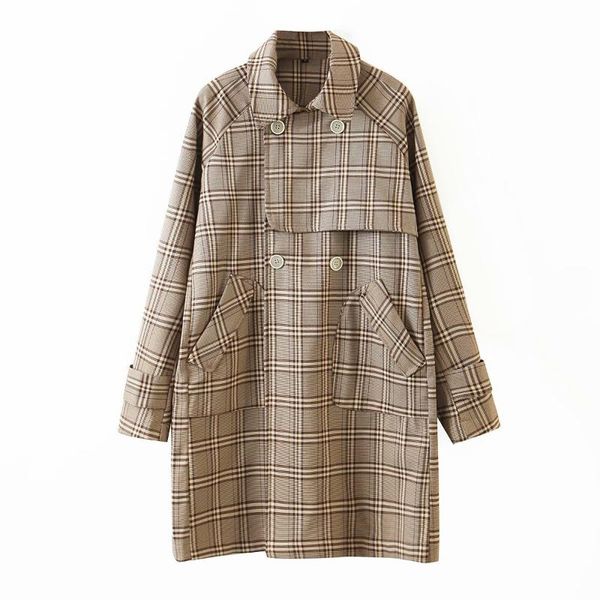women's wool & blends high-quality spring and autumn double-breasted checkered loose coat trench type packets, Black
women's wool & blends high-quality spring and autumn double-breasted checkered loose coat trench type packets, Black
