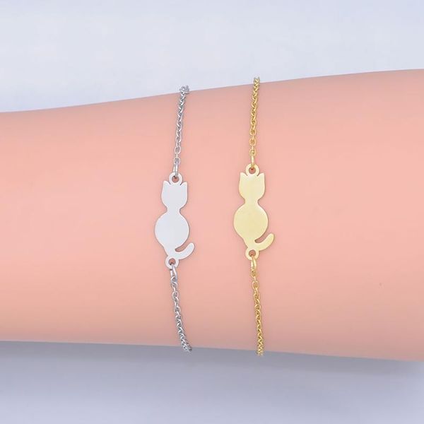 link, chain 100% stainless steel dainty kitty cat charm bracelet for women wholesale never rust oem jewelry order accepted, Black
link, chain 100% stainless steel dainty kitty cat charm bracelet for women wholesale never rust oem jewelry order accepted, Black
