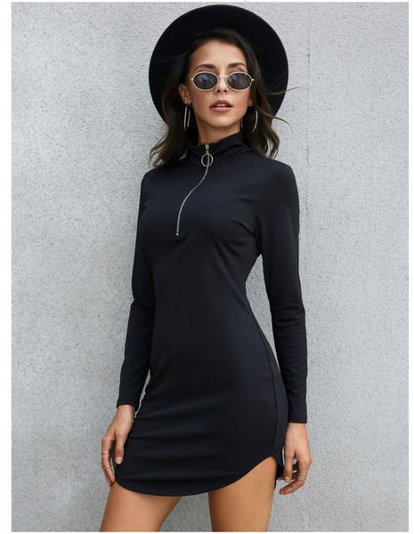 casual dresses european and american fashion women's wear black high collar long sleeve zipper tight mini short dress 9p05, Black;gray
casual dresses european and american fashion women's wear black high collar long sleeve zipper tight mini short dress 9p05, Black;gray