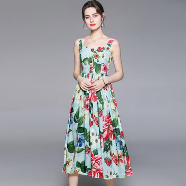 casual dresses summer runway floral print vacation dress women's designer beading buttons boho beach tank pleated, Black;gray
casual dresses summer runway floral print vacation dress women's designer beading buttons boho beach tank pleated, Black;gray