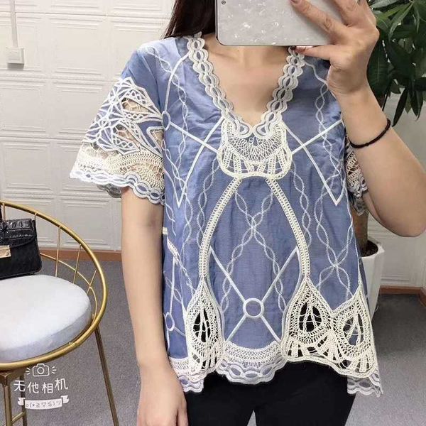women's blouses & shirts blouses blouse summer women v-neck exquisite embroidery short sleeve casual blue cotton ladies b s9uv, White
women's blouses & shirts blouses blouse summer women v-neck exquisite embroidery short sleeve casual blue cotton ladies b s9uv, White