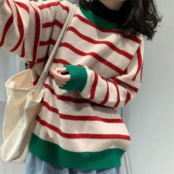 women's sweaters striped sweater women fashion casual loose knit pullover o-neck jumper oversized knitwear autumn long sleeve top, White;black
women's sweaters striped sweater women fashion casual loose knit pullover o-neck jumper oversized knitwear autumn long sleeve top, White;black