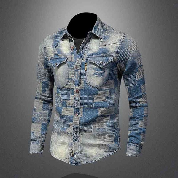 downs long-sleeved lapel patch retro men's shirt denim literary personality plaid casual style slim jacket, Black
downs long-sleeved lapel patch retro men's shirt denim literary personality plaid casual style slim jacket, Black