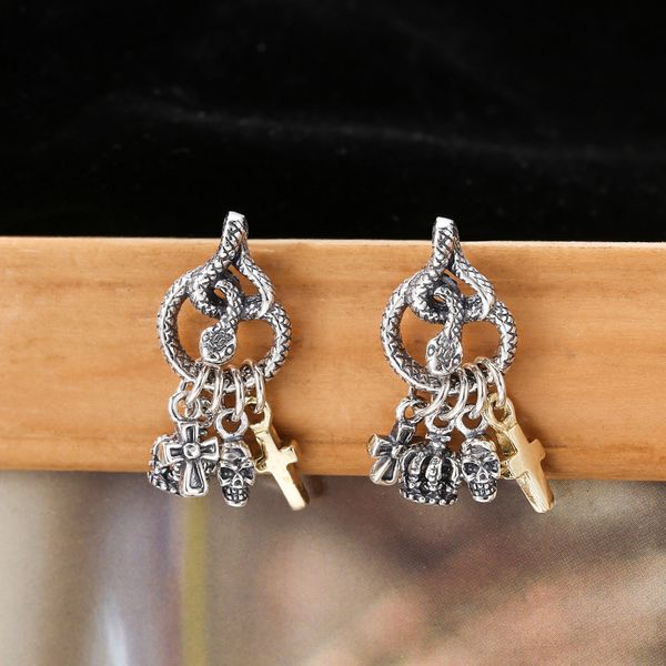 925 sterling silver snake stud earrings handmade cross crown skeleton charms american european punk gothic designer vintage luxury fine jewe, Golden;silver
925 sterling silver snake stud earrings handmade cross crown skeleton charms american european punk gothic designer vintage luxury fine jewe, Golden;silver