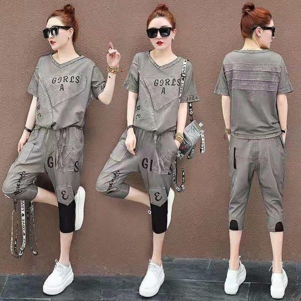 women's tracksuits women 's sports suit 2021 summer short sleeve korean casual thin capri pants harem two - piece, Gray
women's tracksuits women 's sports suit 2021 summer short sleeve korean casual thin capri pants harem two - piece, Gray