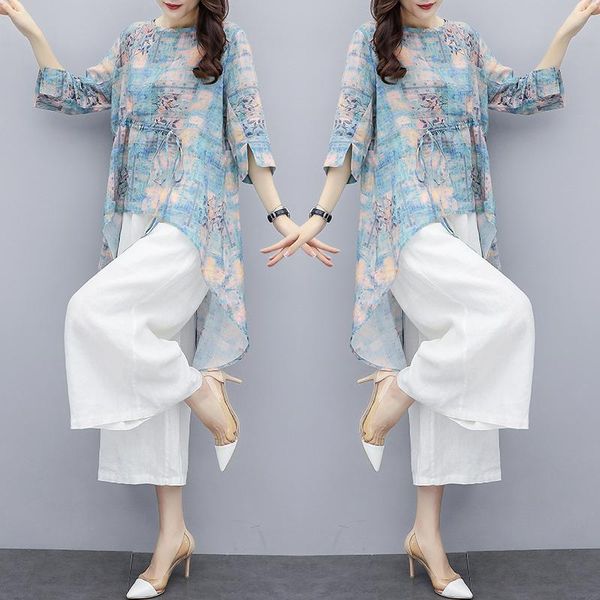 summer 2021 women's plus size cotton and linen two-piece casual set vintage print shirt wide-leg pants fashion suit female tracksuits, Gray
summer 2021 women's plus size cotton and linen two-piece casual set vintage print shirt wide-leg pants fashion suit female tracksuits, Gray