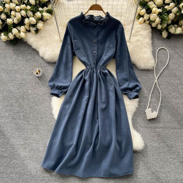 casual dresses autumn 2021 fashion french retro vestidos female round neck wood ear temperament waist slim midi dress kk1024, Black;gray 
casual dresses autumn 2021 fashion french retro vestidos female round neck wood ear temperament waist slim midi dress kk1024, Black;gray