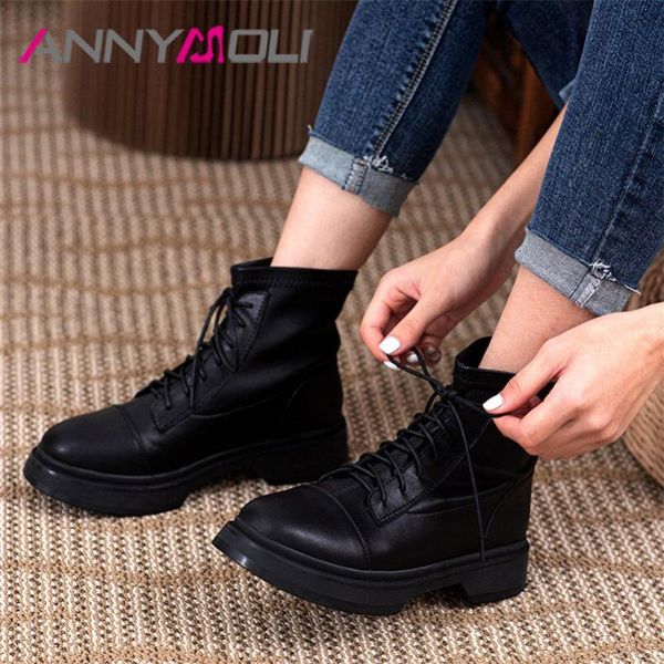 boots annymoli real leather motorcycle women platform med heel short lace up chunky ankle ladies shoes brown 43, Black
boots annymoli real leather motorcycle women platform med heel short lace up chunky ankle ladies shoes brown 43, Black