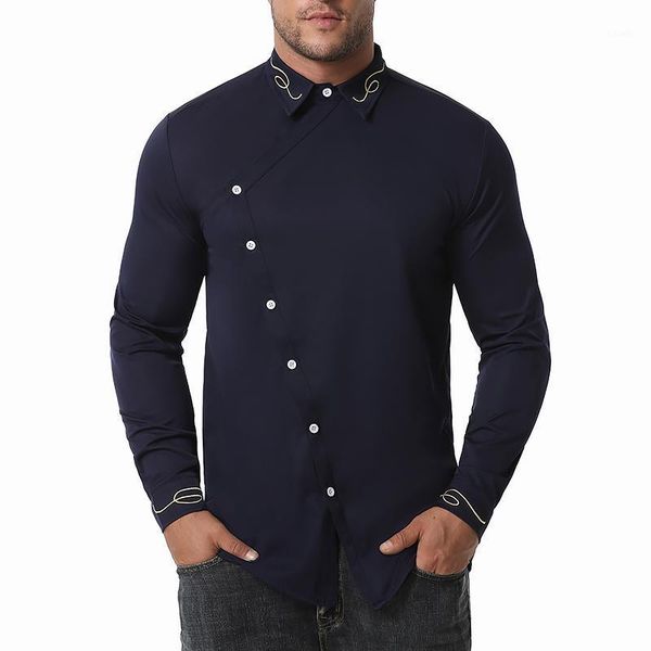 men's casual shirts embroidery men shirt long sleeve oblique button irregular slim fit dress mens streetwear size s-2xl, White;black
men's casual shirts embroidery men shirt long sleeve oblique button irregular slim fit dress mens streetwear size s-2xl, White;black