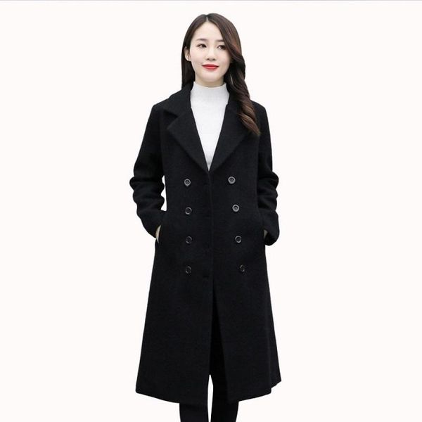 women's wool & blends woolen coat women mid-leng female clothing korean style double-breasted thickened thin autumn winter outwear, Black
women's wool & blends woolen coat women mid-leng female clothing korean style double-breasted thickened thin autumn winter outwear, Black