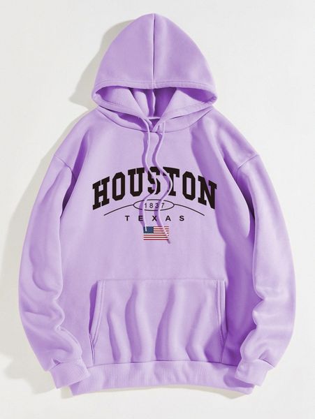 letter & american flag print drawstring thermal lined hoodie y2mh#, White;black