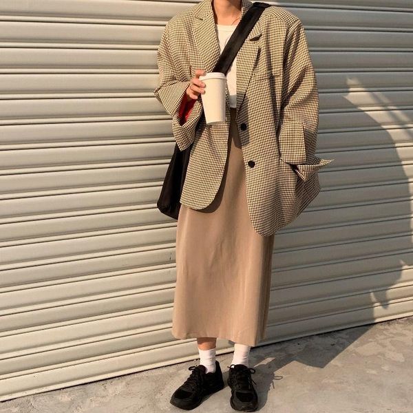 women's jackets suit jacket for women 2021 spring autumn korean style loose plaid vintage blazer outwear ladies streetwear, Black;brown
women's jackets suit jacket for women 2021 spring autumn korean style loose plaid vintage blazer outwear ladies streetwear, Black;brown