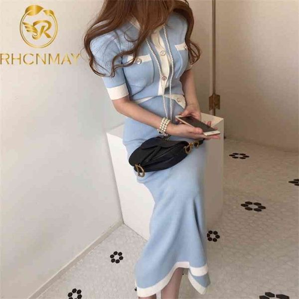 fashion korean elegant knitted 2 pieces sets hit color single breasted short sleeve o-neck + high waist long skirt 210520, White
fashion korean elegant knitted 2 pieces sets hit color single breasted short sleeve o-neck + high waist long skirt 210520, White