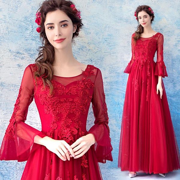 party dresses red elegant round neck full bell sleeve long evening dress tulle appliques open back lace beads ruched for wedding, White;black
party dresses red elegant round neck full bell sleeve long evening dress tulle appliques open back lace beads ruched for wedding, White;black