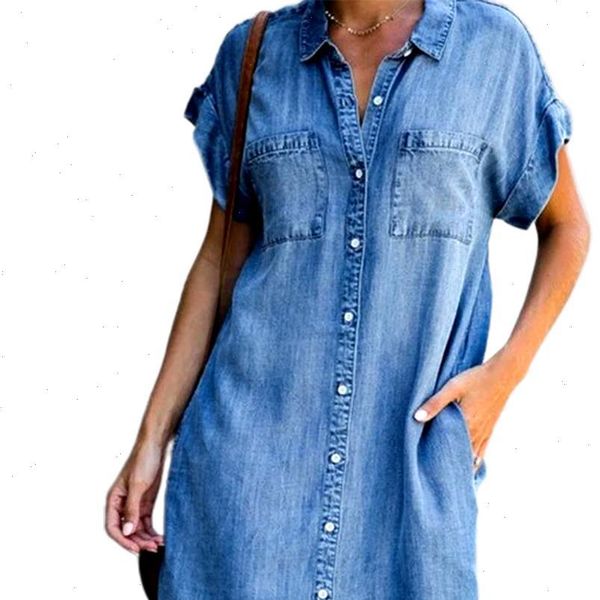 summer women dress woman short sleeve pockets single breasted irregular hem knee length denim dresses party beach street work, Black;gray
summer women dress woman short sleeve pockets single breasted irregular hem knee length denim dresses party beach street work, Black;gray
