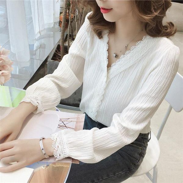 women's blouses & shirts purfle pullover chiffon shirt v-neck long-sleeved beaded lace blusas spring autumn feminine camisas mujer, White
women's blouses & shirts purfle pullover chiffon shirt v-neck long-sleeved beaded lace blusas spring autumn feminine camisas mujer, White