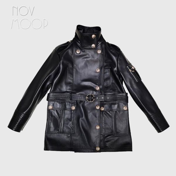 women's leather & faux novmoop fashion autumn winter sashes lambskin genuine coat women motor biker jacket kurtka damska casaco feminin, Black
women's leather & faux novmoop fashion autumn winter sashes lambskin genuine coat women motor biker jacket kurtka damska casaco feminin, Black