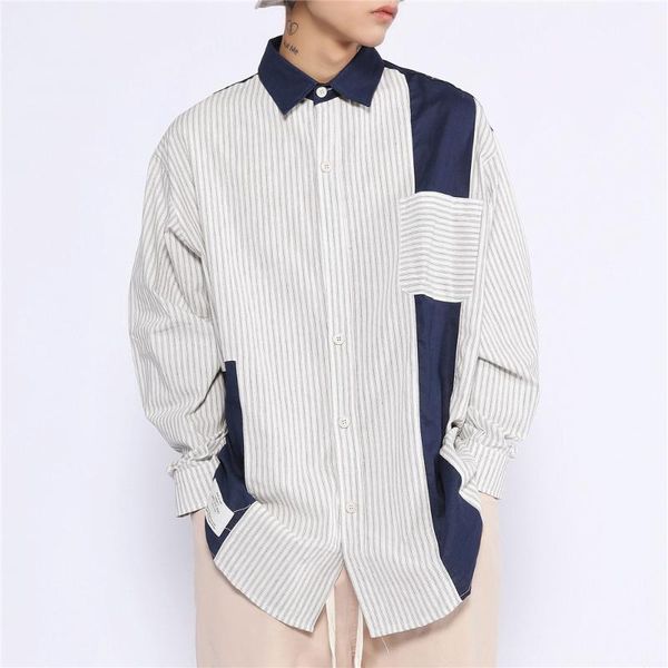 men's casual shirts full sleeve color block patchwork stripes dress harajuku shirt men fashion hip hop streetwear, White;black
men's casual shirts full sleeve color block patchwork stripes dress harajuku shirt men fashion hip hop streetwear, White;black