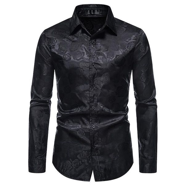 men's casual shirts luxury 2021 mens floral rose printed long sleeve dress prom wedding party slim fit button down, White;black
men's casual shirts luxury 2021 mens floral rose printed long sleeve dress prom wedding party slim fit button down, White;black