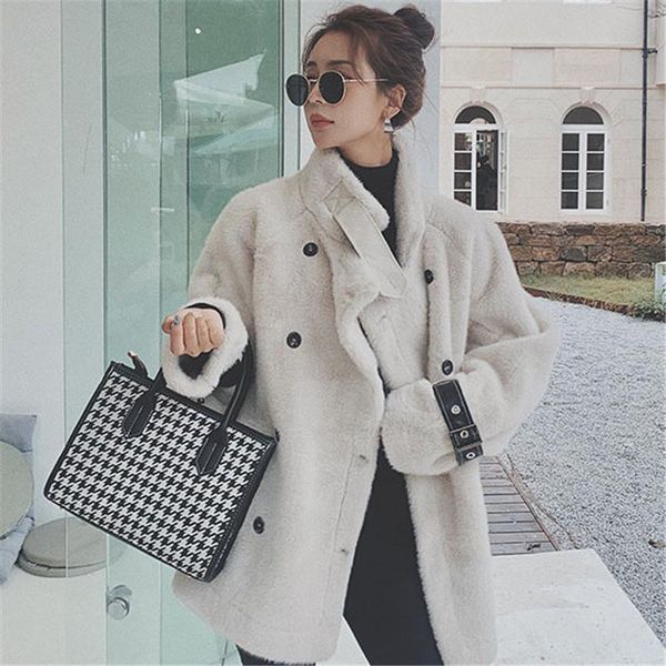 women's fur & faux winter women double breasted imitation lamb stand-up collar coat temperament motorcycle jacket, Black
women's fur & faux winter women double breasted imitation lamb stand-up collar coat temperament motorcycle jacket, Black