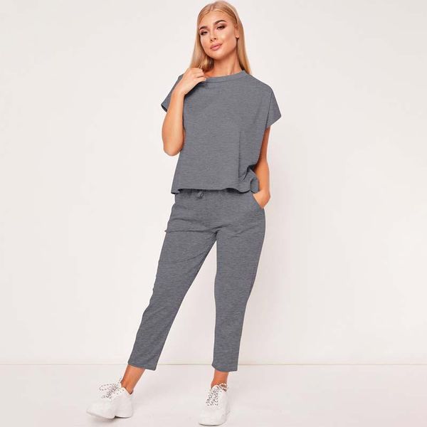 women's two piece pants clothing 2021summer women suit solid color o neck short sleeve and drawstring cropped trousers tracksuit, White
women's two piece pants clothing 2021summer women suit solid color o neck short sleeve and drawstring cropped trousers tracksuit, White