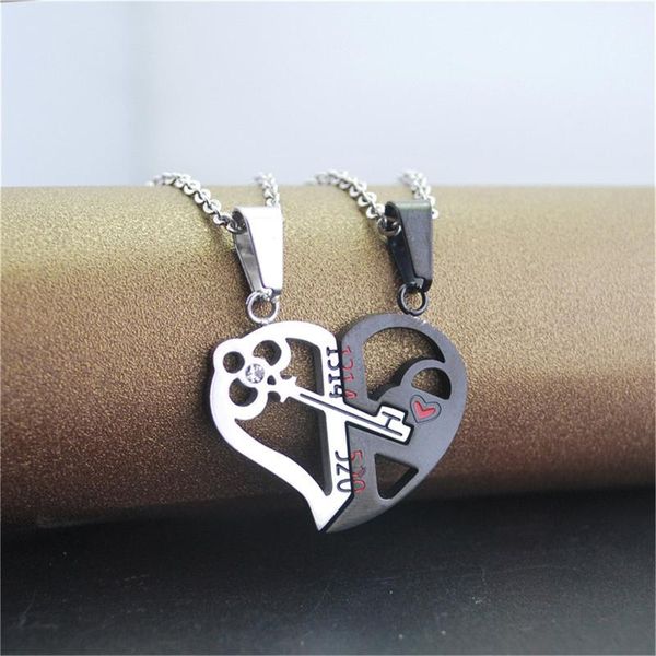 pendant necklaces heart key hollow necklace men women couple stainless steel jewelry for lovers chain fashion trendy, Silver 
pendant necklaces heart key hollow necklace men women couple stainless steel jewelry for lovers chain fashion trendy, Silver